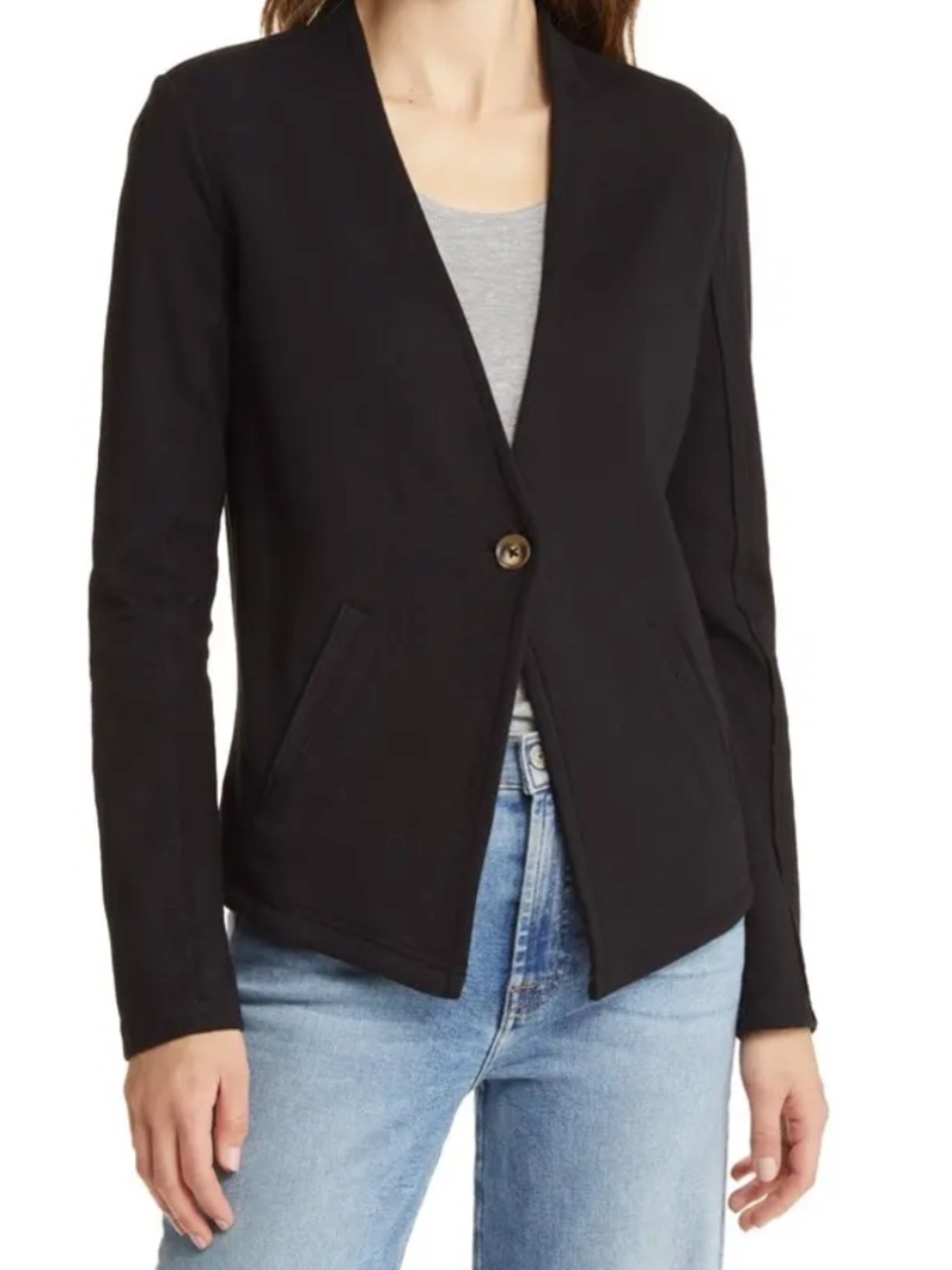 Caslon Single-button Knit Blazer - Black XS